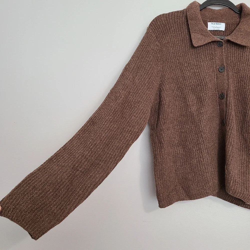 Old Navy SoSoft Minimal Collard Button Up Cardigan Sweater Brown Heather XL